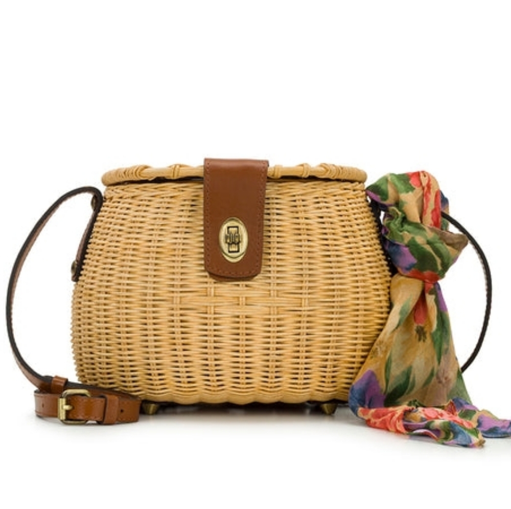 NWT Patricia Nash Duronia Basket BAG Woven Straw WICKER Crossbody Bag MIRROR